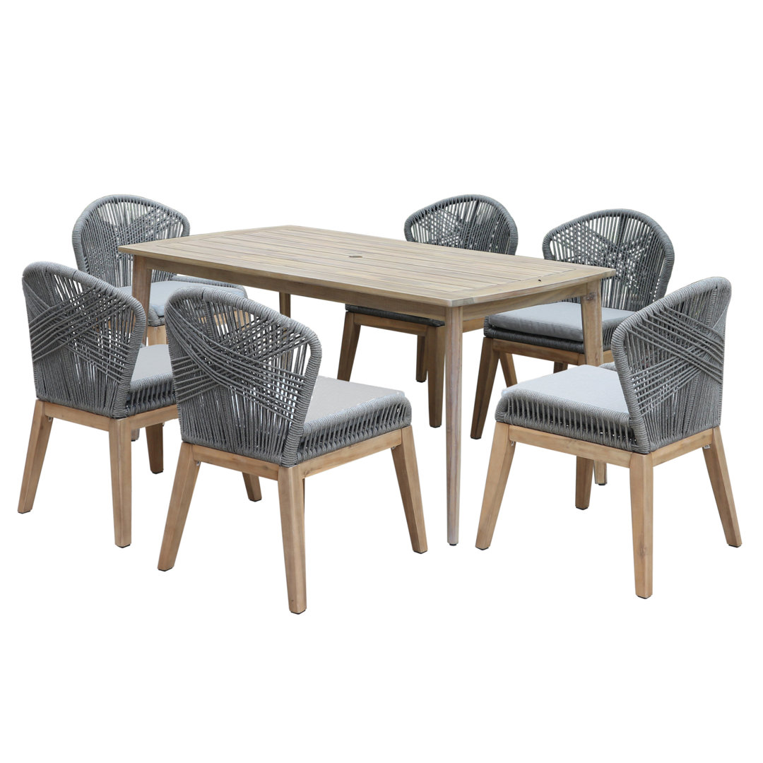 Bowery Wood Outdoor Dining Side Chair with Cushion – Solid Acacia Frame with Handwoven Rope Accents & Modern Weather-Ready Cushion (Easy Assembly)